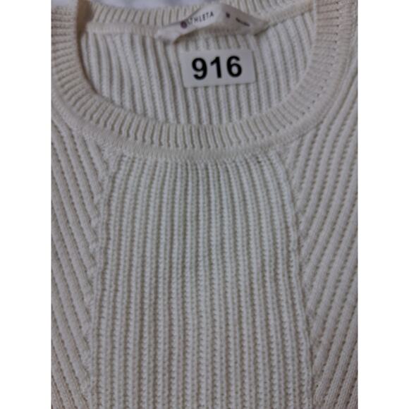 Athleta Merino Wool Blend Womens Sz Medium Chunky Ribbed Cream Crewneck Sweater - Picture 11 of 12